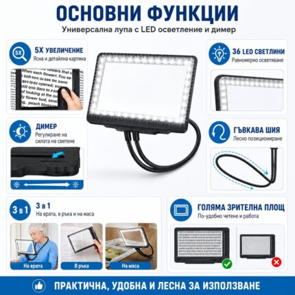 Увеличителна лупа за шиене на гоблени за врата четене бродерия с LED осветление-2