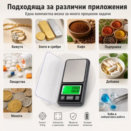Малка бижутерска електронна везна кантар 0.01 за злато бижута храна лекарства-2
