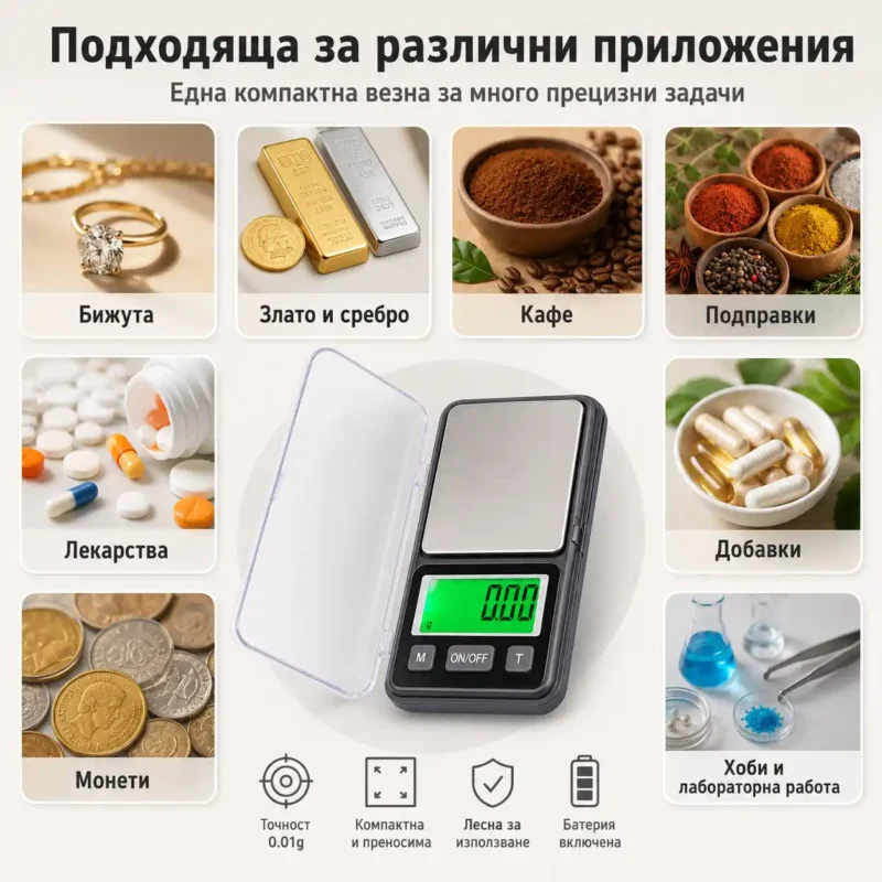Малка бижутерска електронна везна кантар 0.01 за злато бижута храна лекарства-2