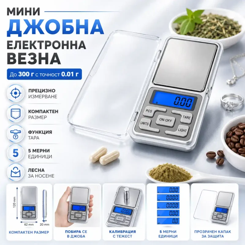 Джобна електронна везна 0.01 г до 300 г за злато и бижута