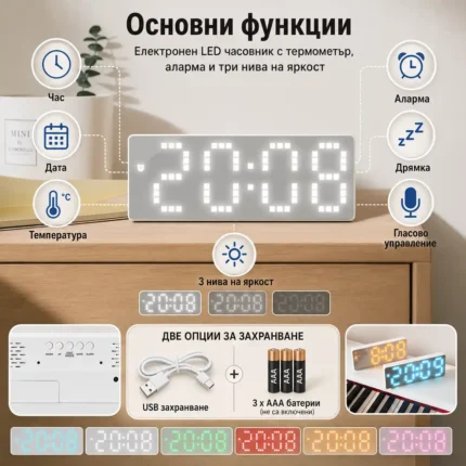 Модерен LED електронен настолен часовник на ток за детска спалня офис-2