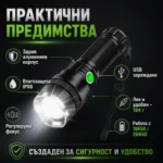 Мощен акумулаторен ръчен лед фенер водоустойчив USB зареждане CREE за лов риболов туризъм-3