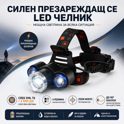 Челник с регулируем фокус CREE XML T6 и 2 XPE LED