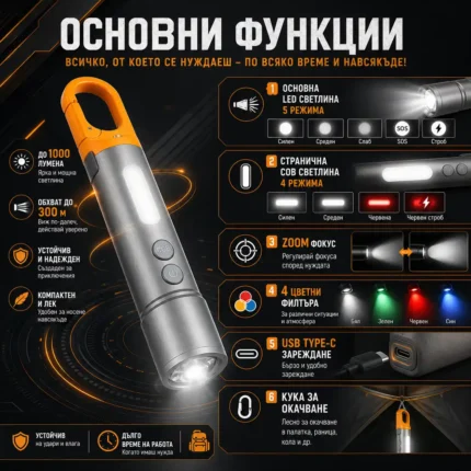Мощен LED фенер къмпинг преносима лампа USB зареждане за риболов палатка туризъм аварии автомобил-2