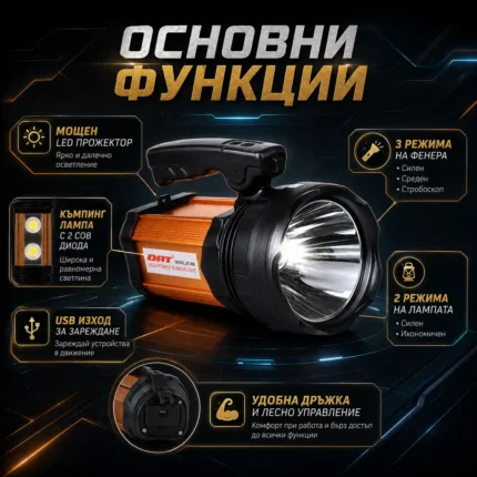 Мощен акумулаторен прожектор LED фенер къмпинг лампа за риболов туризъм палатка аварии работа лов-2