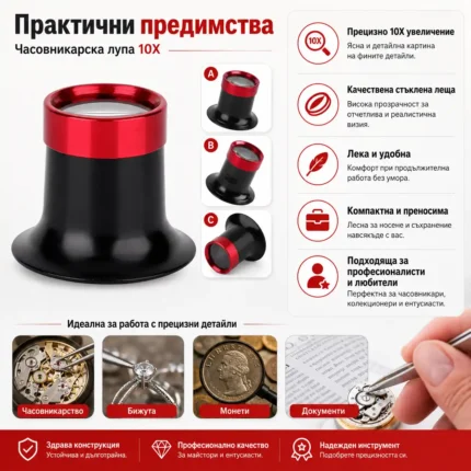 Мощна часовникарска лупа за око 10X увеличение за глава бижутери работа-2