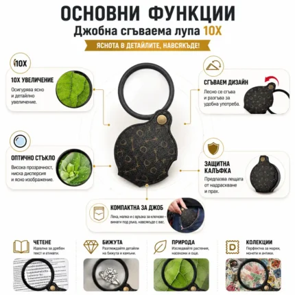 Професионална мощна увеличителна ръчна лупа 10X увеличение за четене-2