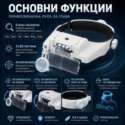 Мощна професионална увеличителна лупа за глава часовникарска с лед осветление лампа-2