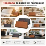 Декоративен LED настолен часовник дървен дигитален термометър USB постоянно светещ на ток-7
