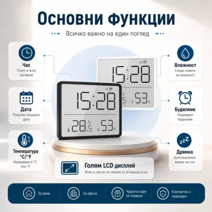 Модерен LED дигитален настолен часовник с температура влага магнит за стена на батерии-2
