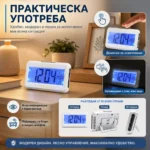 Дигитален настолен часовник с термометър сензор дата гласово управление за спалня офис-7
