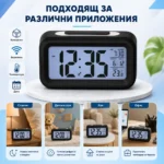 Настолен LED дигитален часовник с термометър аларма постоянно светещ в тъмното на батериии-6