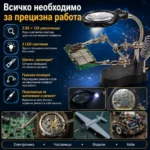 Мощна професионална настолна лупа помощна ръка с LED осветление за запояване-2