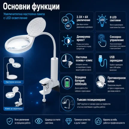 Професионална настолна лупа за шиене на гоблени четене с LED осветление-2