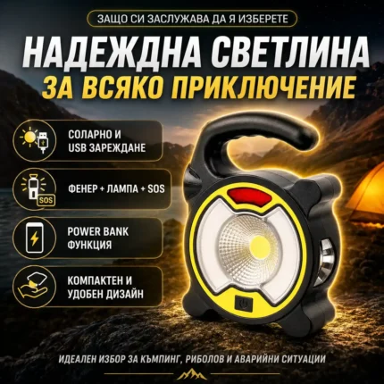Преносима акумулаторна къмпинг соларна лампа осветление LED фенер USB зареждане за риболов палатка-2