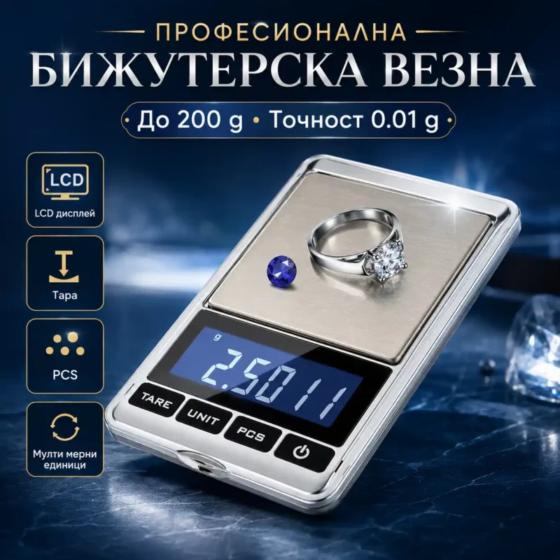 Професионална бижутерска електронна везна 200 г / 0.01 г за злато и бижута