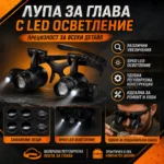 Лупа за бижутери с LED осветление и сменяеми лещи 10X–25X