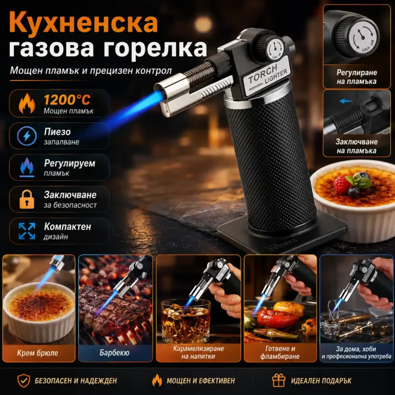 Горелка за топене на злато и сребро с регулируем пламък