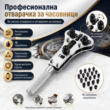 Отварачка за часовници с триточков захват и 18 накрайника
