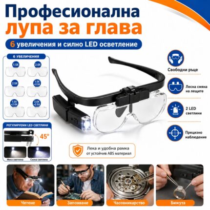 Лупа очила със сменяеми лещи и LED осветление до 4.5X