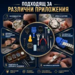 Професионални часовникарски инструменти комплект за ремонт отваряне смяна на батерия на часовници-7