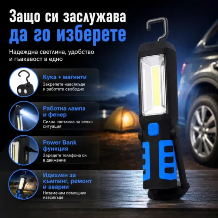 Работна къмпинг преносима лампа LED фенер с кука магнит осветление за риболов туризъм аварии палатка-2