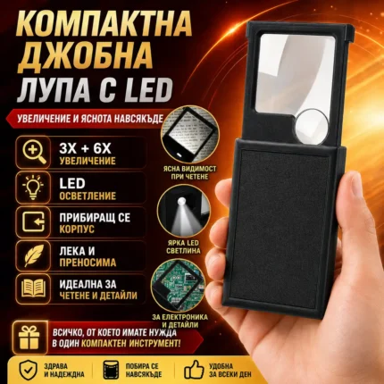 Джобна лупа с LED осветление 3X и 6X – сгъваема за четене