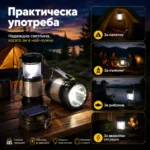 Мощна акумулаторна соларна лампа за къмпинг LED фенер USB соларен панел работна за риболов туризъм-3