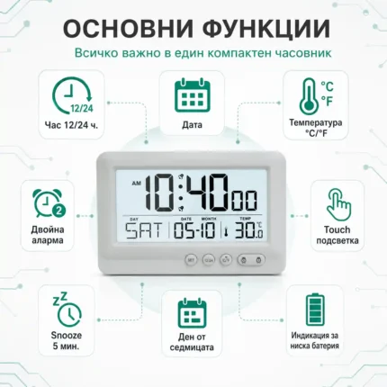 Светещ настолен електронен часовник с температура аларма календар големи цифри на батерии-2