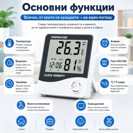 Точен електронен термометър с влагомер за въздух хигрометър за дома стая-2