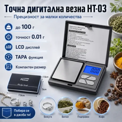 Везна за монети 0.01 г до 100 г дигитална за злато и бижута