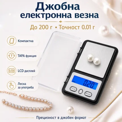 Джобна електронна везна 0.01 г до 200 г за злато бижута и храна