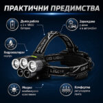 Професионален мощен LED фенер туристически челник за глава лов риболов планинарство преходи каска-15