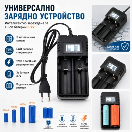 Зарядно за литиеви батерии с 2 слота и LCD дисплей