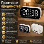 Електронен LED светещ настолен часовник с аларма на ток с USB с термометър календар големи цифри-3