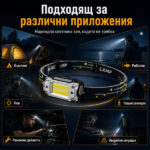 Мощен LED челник фенер за глава със сензор акумулаторен малък и компактен за бягане къмпинг риболов-14