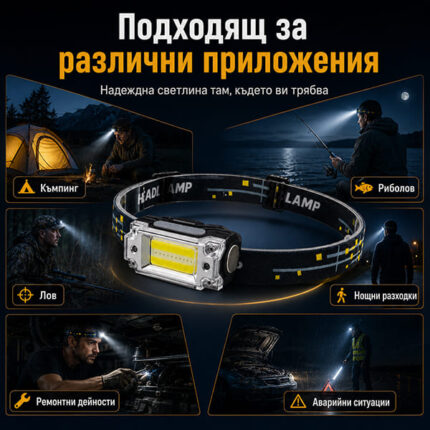 Мощен LED челник фенер за глава със сензор акумулаторен малък и компактен за бягане къмпинг риболов-14