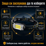 Мощен LED челник фенер за глава със сензор акумулаторен малък и компактен за бягане къмпинг риболов-16