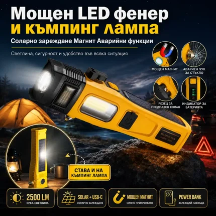 Авариен фенер за автомобил 2500 лумена с Power Bank и COB лампа