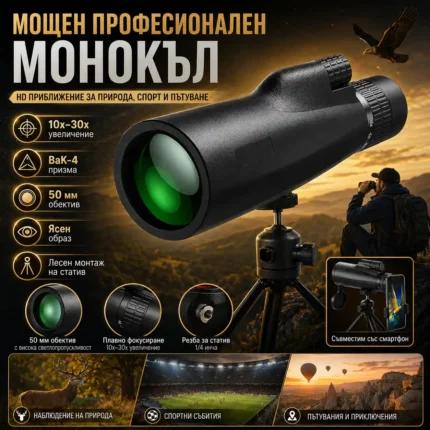 Професионален монокъл 10-30×50 COMET ZOOM със статив за далечно виждане