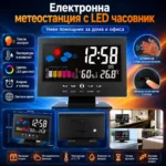 Дигитална метеостанция с термометър и влагомер, часовник и цветен дисплей