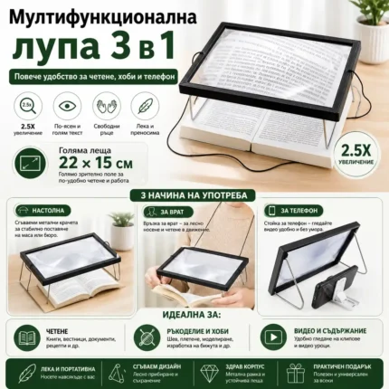 Голяма мултифункционална настолна лупа за четене шиене бродиране плетене компютър лаптоп книга-2