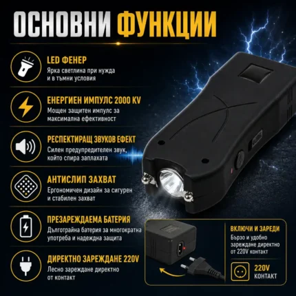 Мощен акумулаторен електрошок кучегон с LED фенер за самозащита против кучета самоотбрана джобен-2