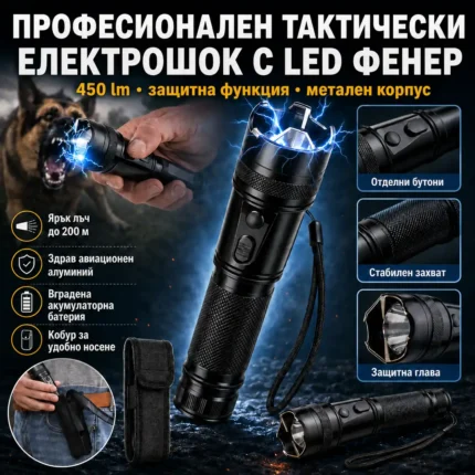 Тактически електрошок с CREE LED фенер 450 лумена