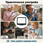 Голяма правоъгълна лупа за четене с LED осветление 5х увеличение USB зареждане цяла страница-6