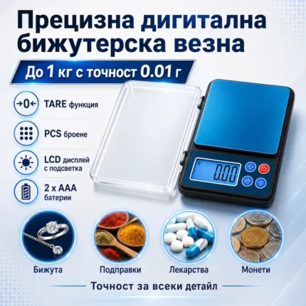 Професионална точна електронна бижутерска везна до 1кг точност 0.01 за злато бижута храна кухненска-1