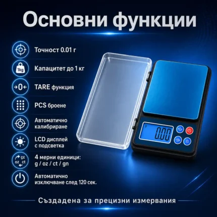 Професионална точна електронна бижутерска везна до 1кг точност 0.01 за злато бижута храна кухненска-2