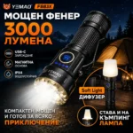 LED фенер с 8 диода YEMAO с магнит, дифузер и USB-C