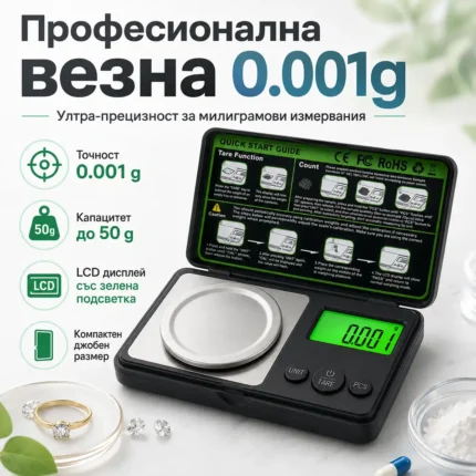 Милиграмова везна 0.001 г до 50 г за злато бижута и камъни