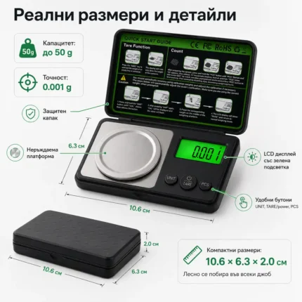 Бижутерска професионална везна 0.001g електронна до 50г за злато бижута камъни лекарства добавки-2